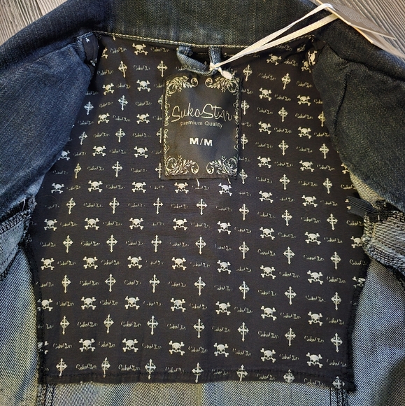 NEW Vintage Y2K ★ SUKO Jeans ★ AMAZING Zipper Jean Jacket with Black Rhinestones - Picture 7 of 17